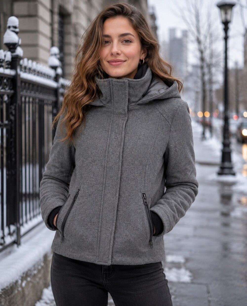 VERO MODA Wall Blend Grey Hooded Zip Jacket Women’s Sz L Sporty Luxe Moto Sleek